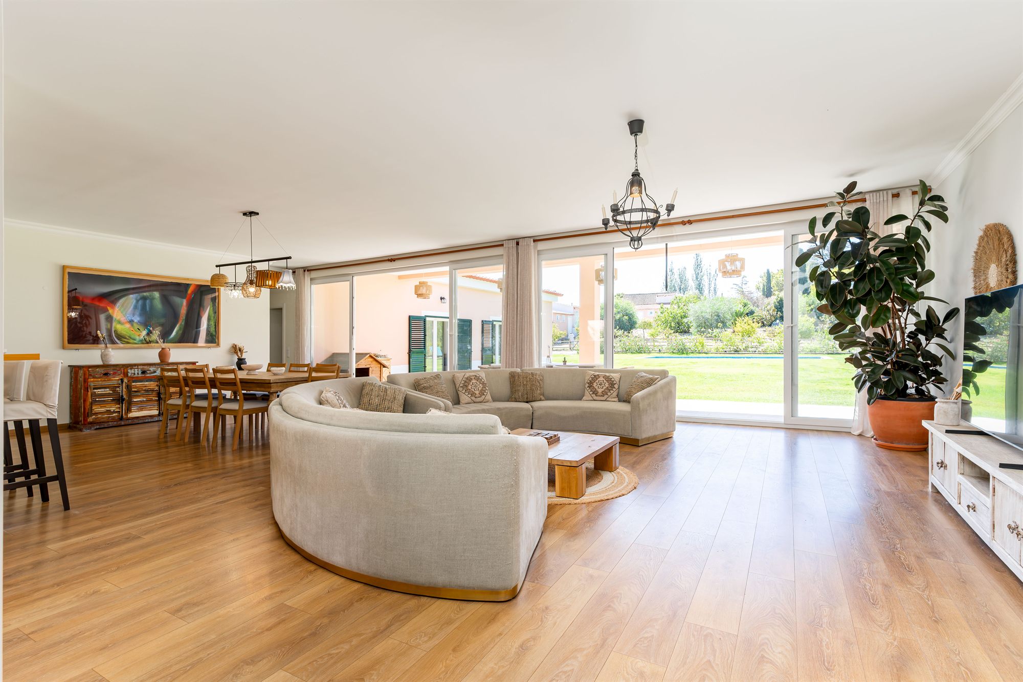 Living room with wooden beams